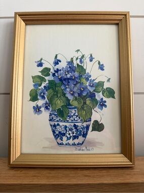 Barbara Mock Framed Print “Blue and White Porcelain Violets” PRICE DROP FIRM